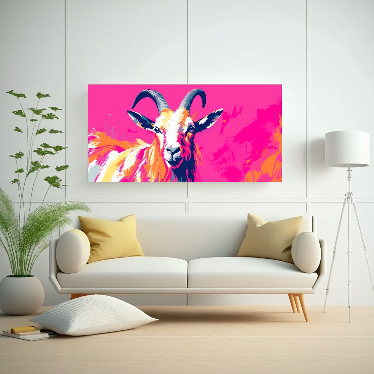 GENERICO - Cuadro Cabra Vibrante Y Rosa En Arte Pop Neo 100x50 Cm