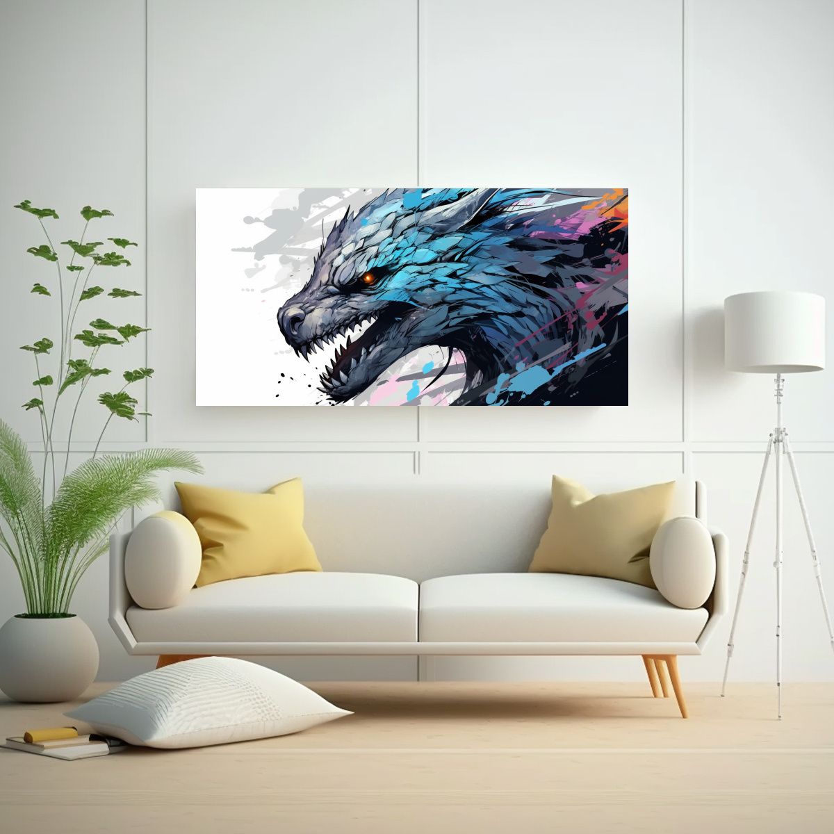 GENERICO - Pintura De Pared Moderna Dragón En Tonos Pastel 100x50 Cm.