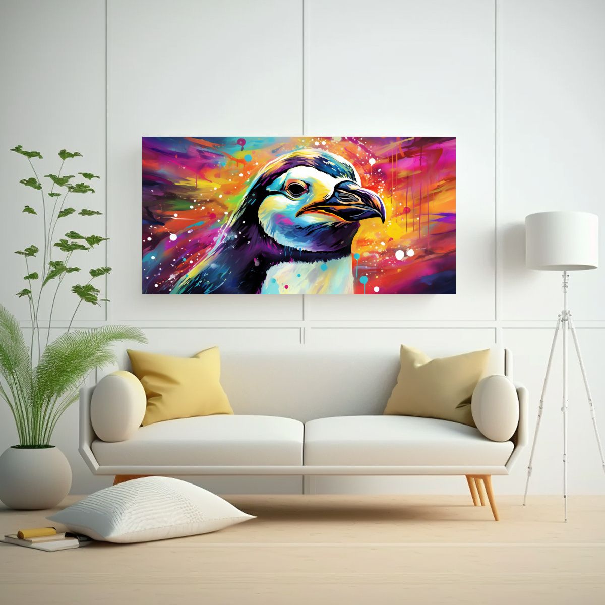 GENERICO - Cuadro Tela Pingüino Colores Iridiscentes Y 60x30 Cm