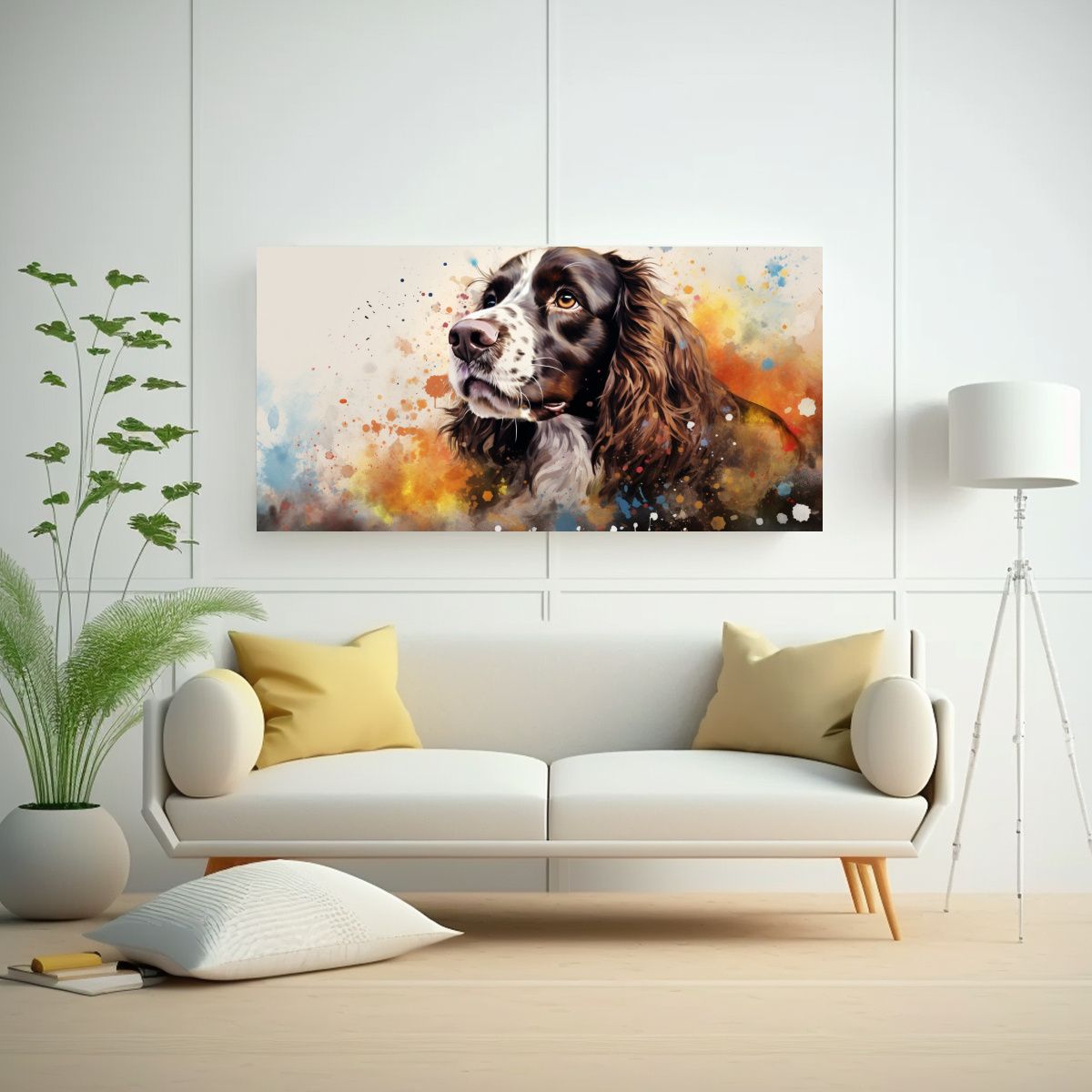 GENERICO - Pintura Alegre De Spaniel En Acuarelas Coloridas 100x50 Cm