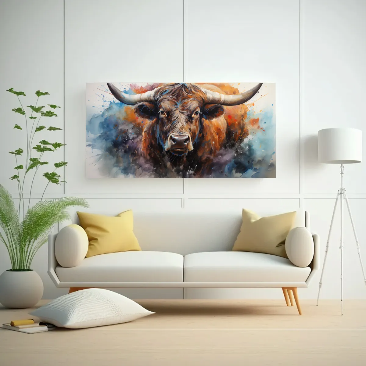 GENERICO - Lienzo Estilo Galería Toros En Acuarela 60x30 Cm