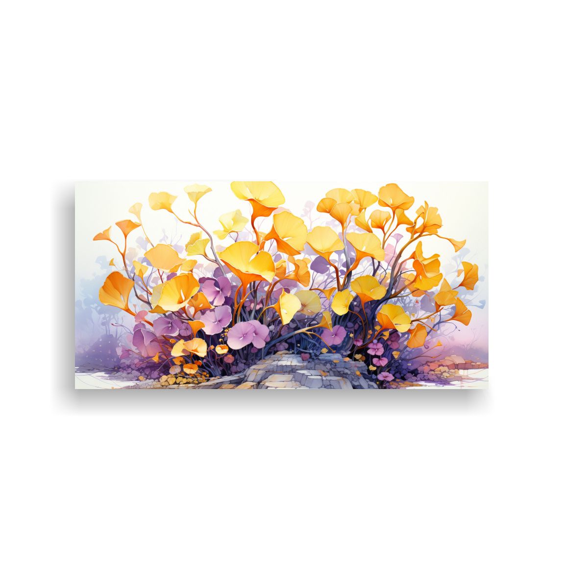 GENERICO - Cuadro Moderno Ginkgo Biloba Bonsai Amarillo Y 80x40 Cm