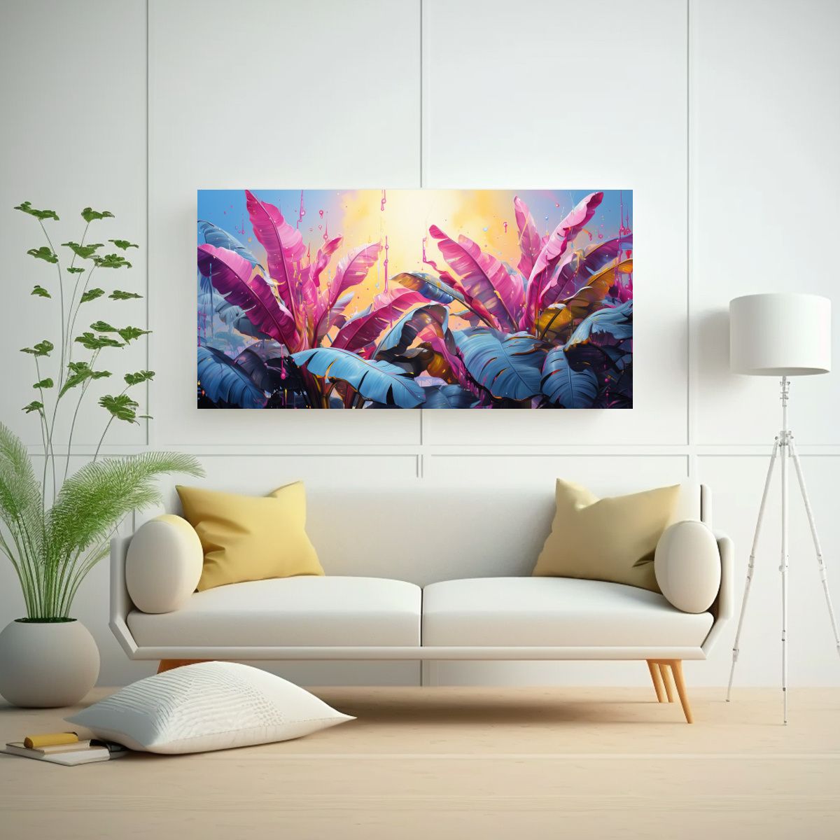 GENERICO - Cuadro Decorativo Textura Banana Tree Rosa Y Azul 100x50 Cm