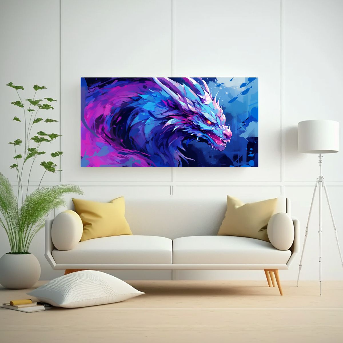 GENERICO - Cuadro Decorativo Dragón En Morado Y Azul 100x50 Cm