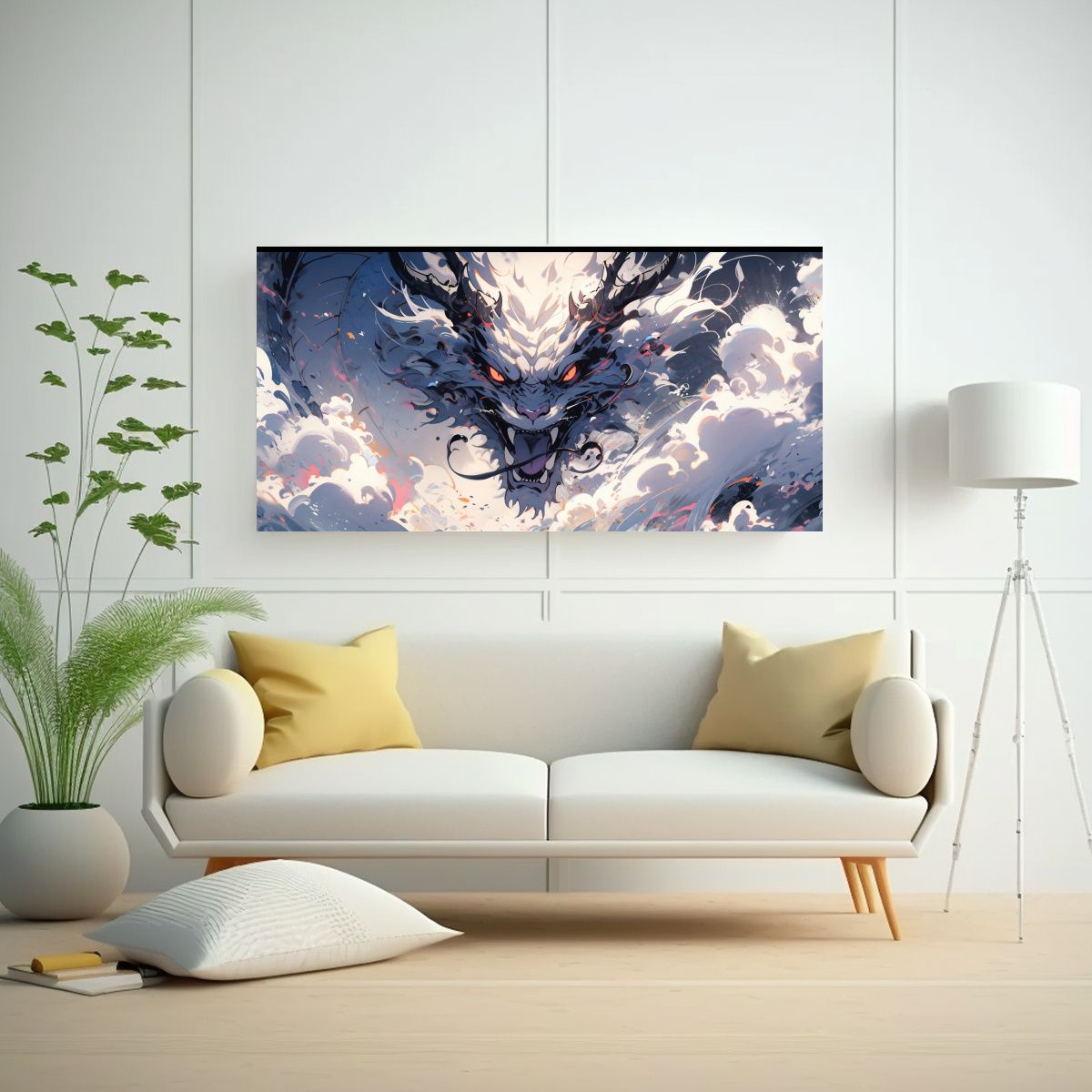 GENERICO - Pintura Pared Acuarela Dragón Blanco Neonoir Neo 100x50 Cm