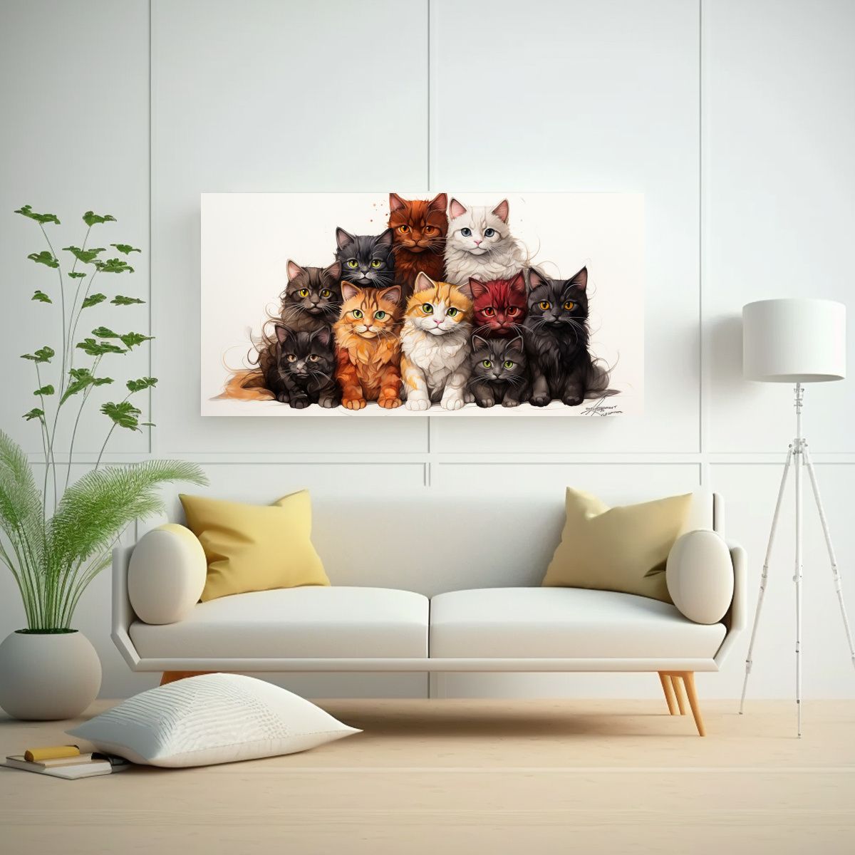 GENERICO - Pintura Decorativa De Gatos Apilados Estilo Tinta 100x50 Cm