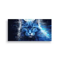 GENERICO - Cuadro En Bastidor Gato Azul En Colores Neo Pop 80x40 Cm