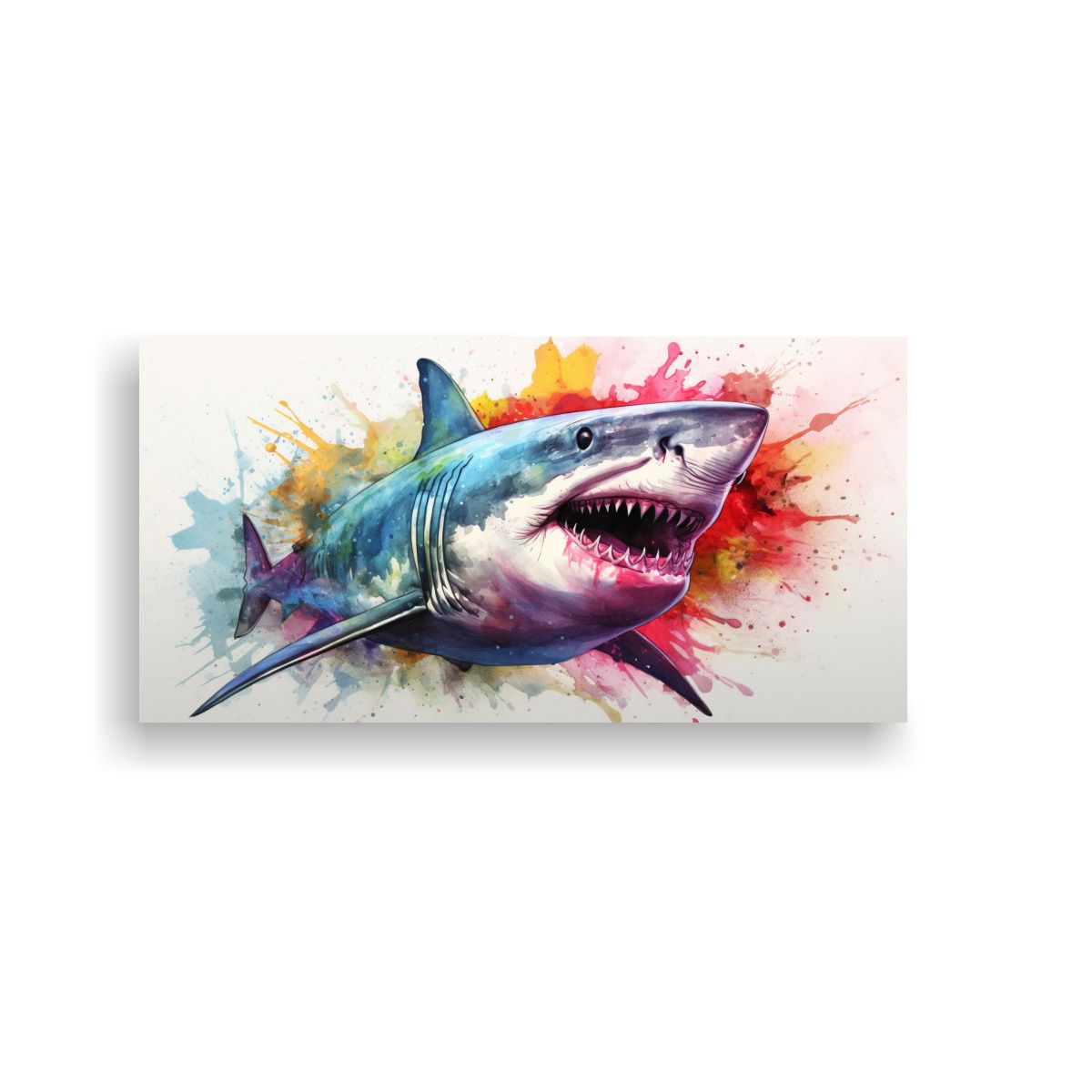 GENERICO - Cuadro Galería Moderno Tiburón Blanco Acuarela 60x30 Cm