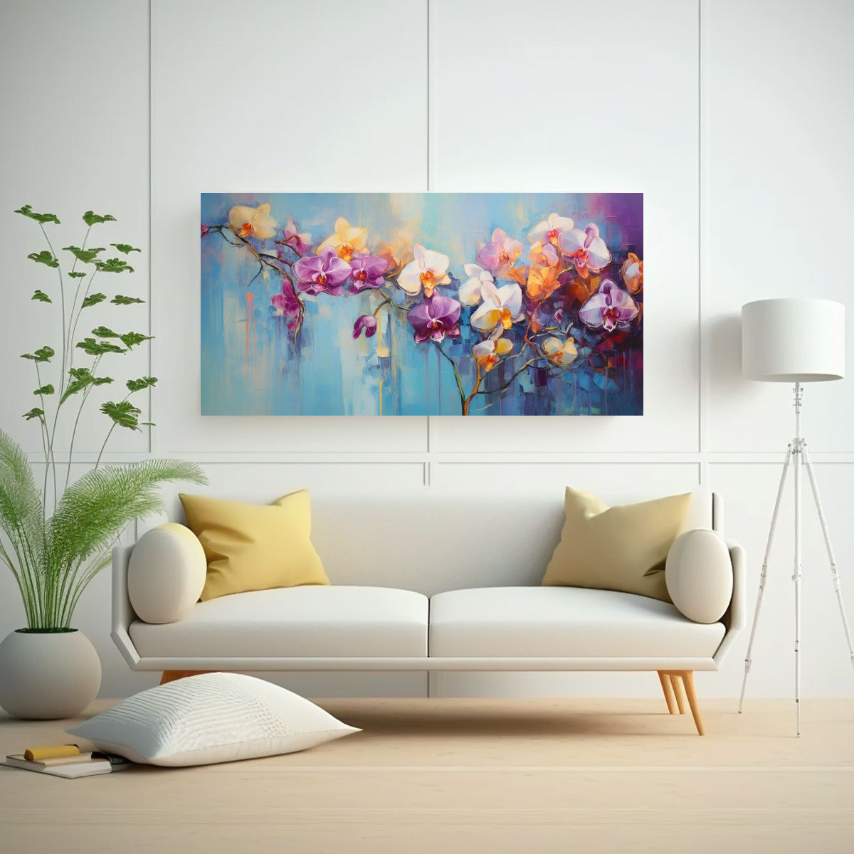 GENERICO - Cuadro Abstracto De Orquídeas En Estilo óleo De 100x50 Cm.