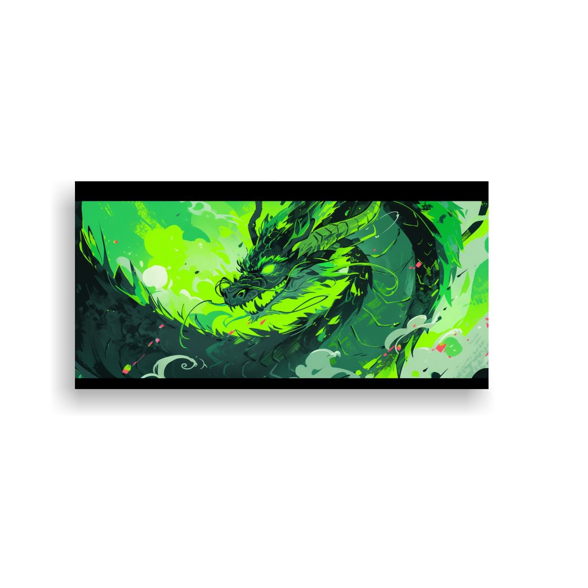 GENERICO - Cuadro Exclusivo De Dragón En Tonos Verdes Para 80x40 Cm.
