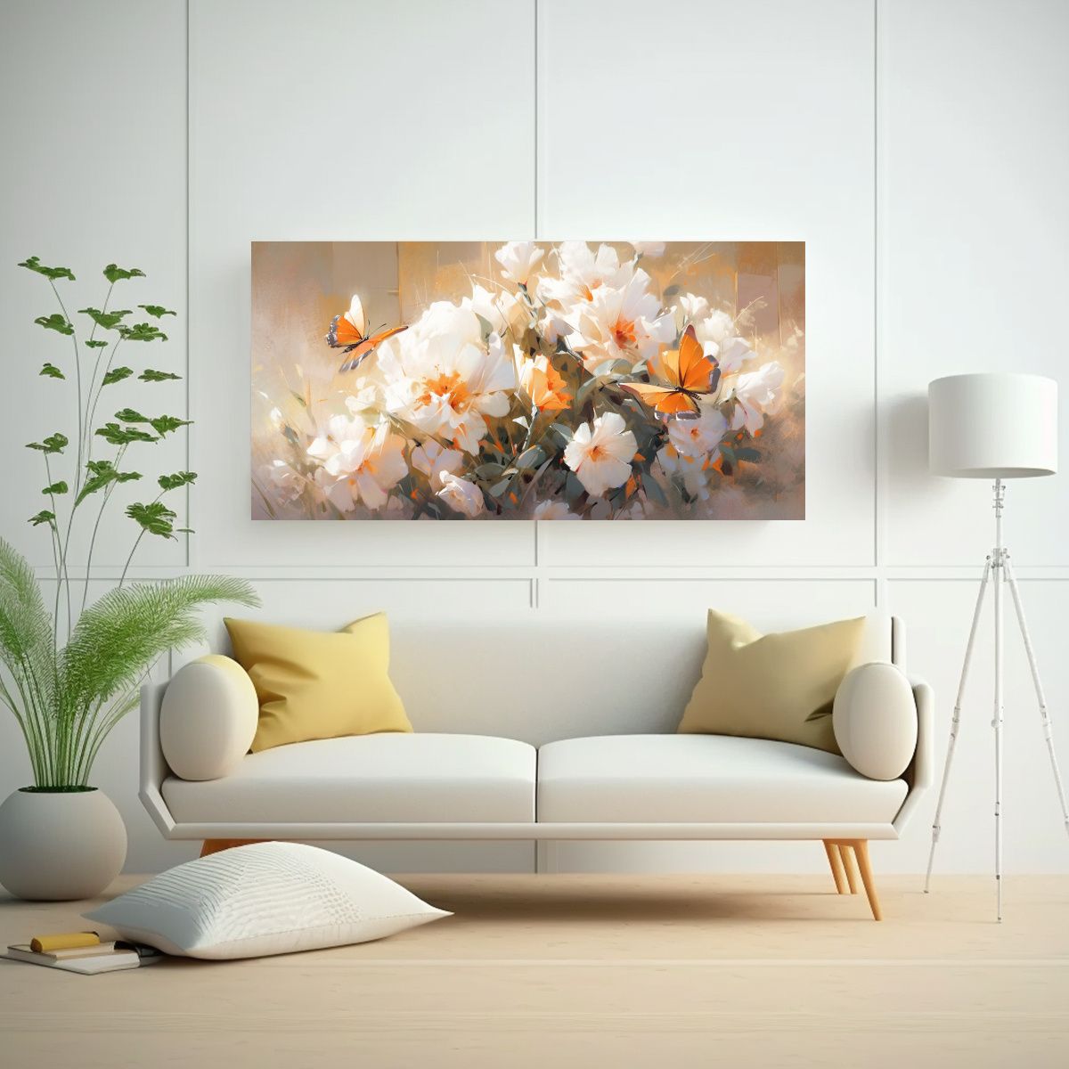 GENERICO - Pintura Movimiento Arte Grafico Flores En Blanco 100x50 Cm