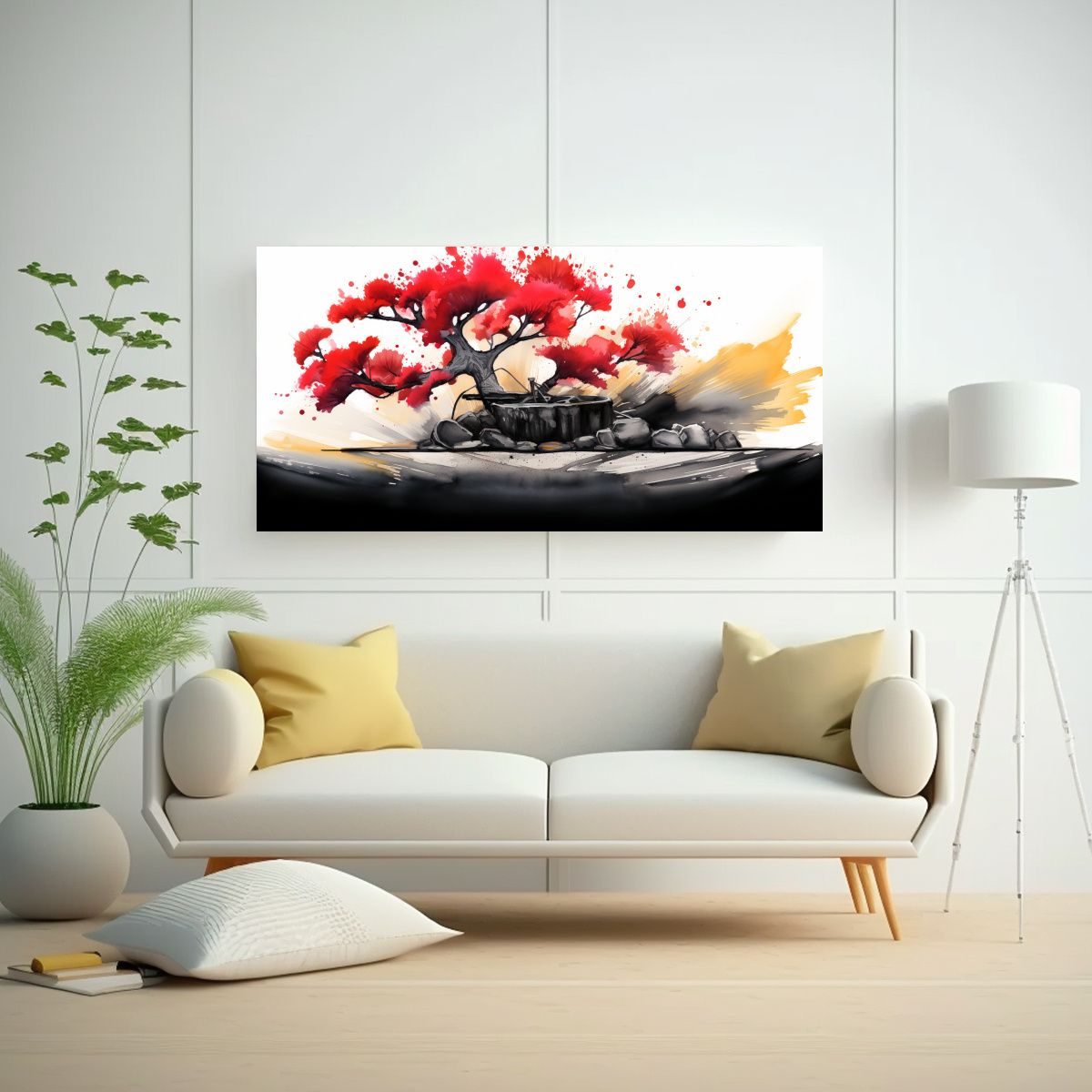 GENERICO - Cuadro Abstracto De Ginkgo Biloba En Colores Rojo 60x30 Cm
