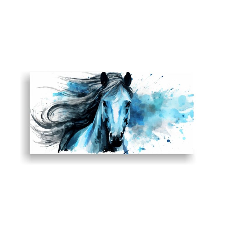 GENERICO - Cuadro Friesian Horse En Pastel Y Azul Estilo Neo 80x40 Cm