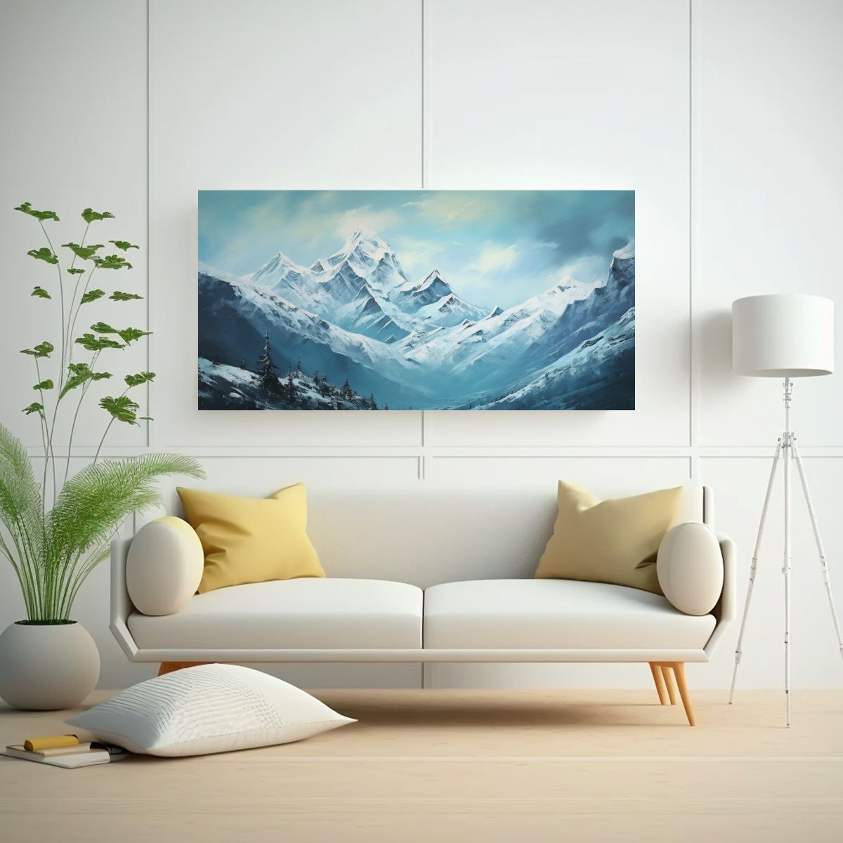 GENERICO - Cuadro Abstracto Montañas Nevadas Turquesa 100x50 Cm