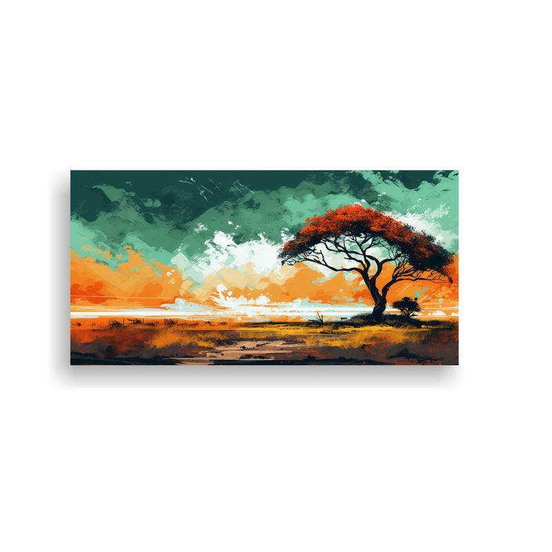 GENERICO - Pintura Acuarela única De Un árbol En Sabana Y 100x50 Cm