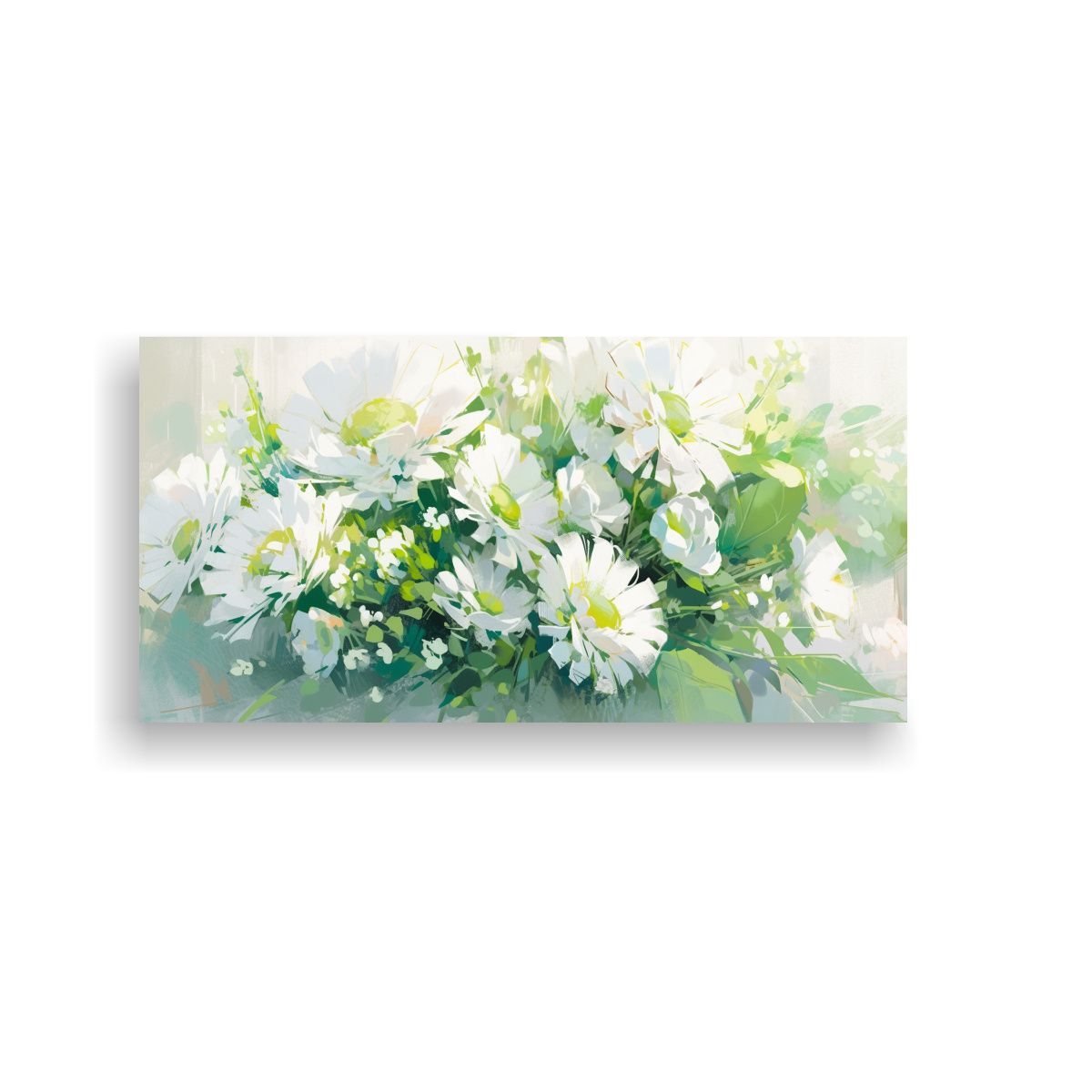 GENERICO - Pintura De Flores En Lienzo Verde Y Blanco Para 60x30 Cm