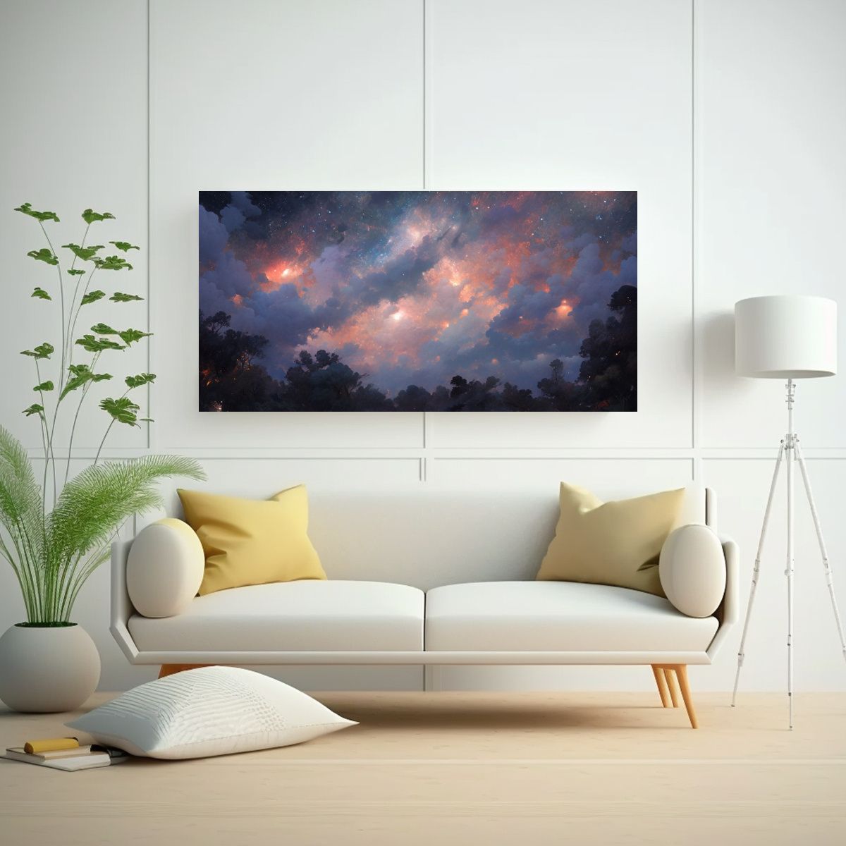 GENERICO - Pintura Decorativa Nocturna Con Arcoíris Y Tonos 60x30 Cm