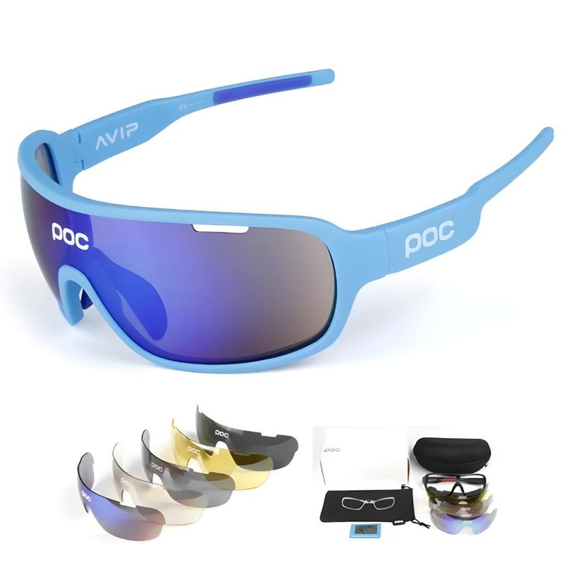 GENERICO - Gafas Niños y Niñas Ciclismo Infantiles 5 Lentes UV400 - Celeste
