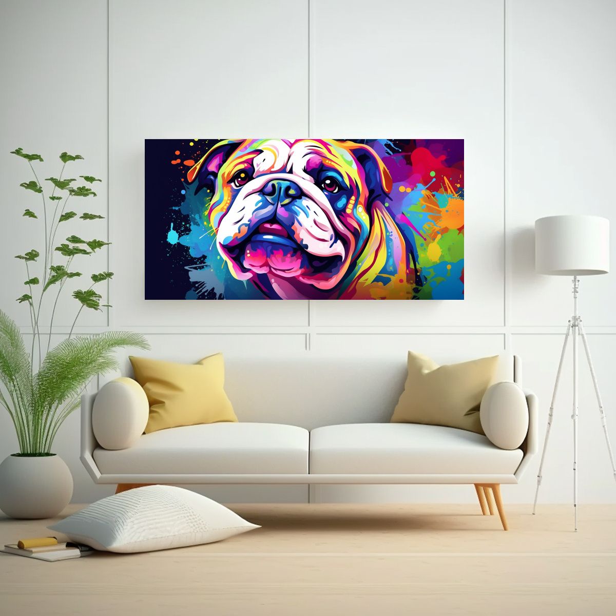 GENERICO - Cuadro Bulldog Arcoíris Estilo Neo Pop 100x50 Cm