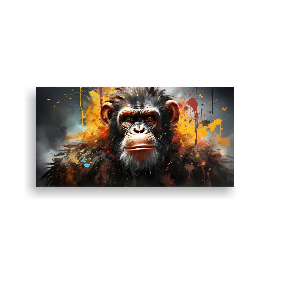 GENERICO - Pintura De Chimpancé En Acuarelas Coloridas Al 60x30 Cm