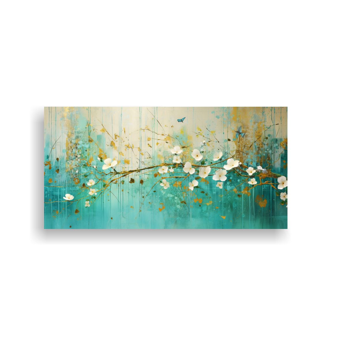 GENERICO - Pintura Vertical En Tonos Verdes Y Dorados En 100x50 Cm