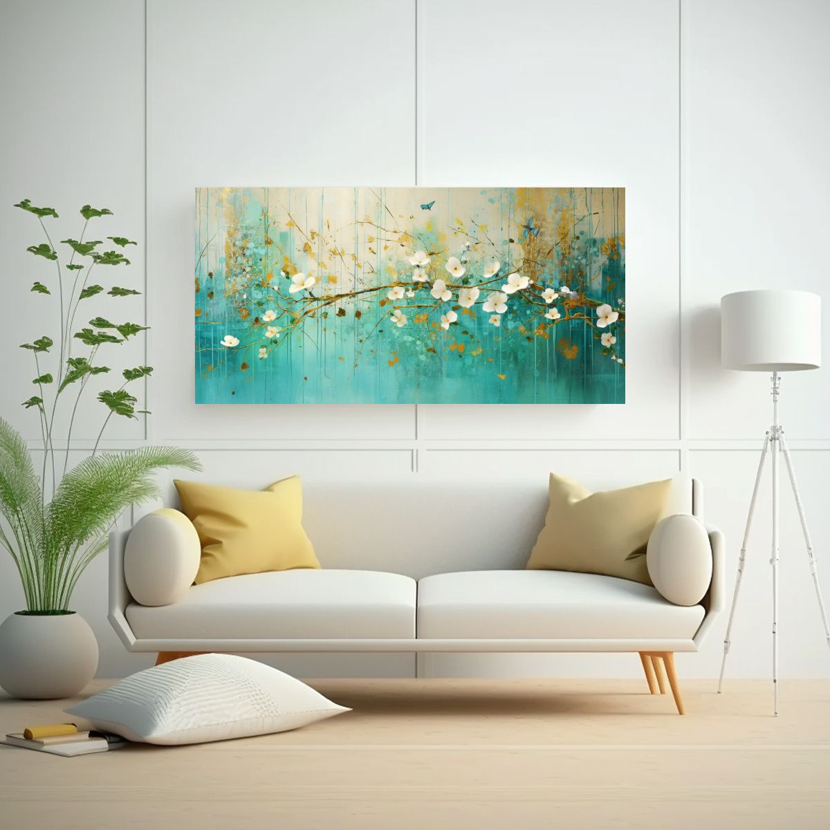 GENERICO - Pintura Vertical En Tonos Verdes Y Dorados En 100x50 Cm