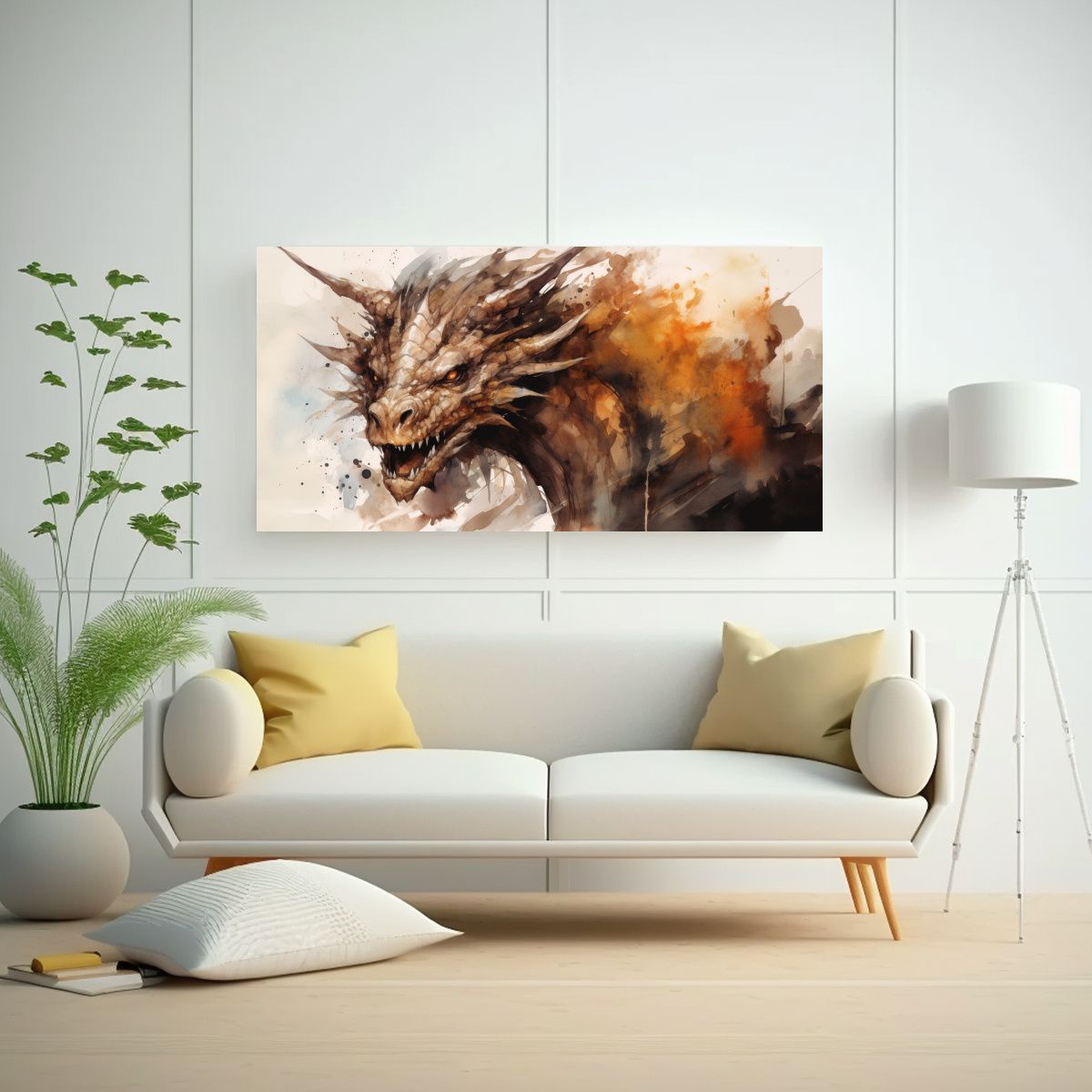 GENERICO - Pintura De Dragón En Acuarelas Y Colores 80x40 Cm