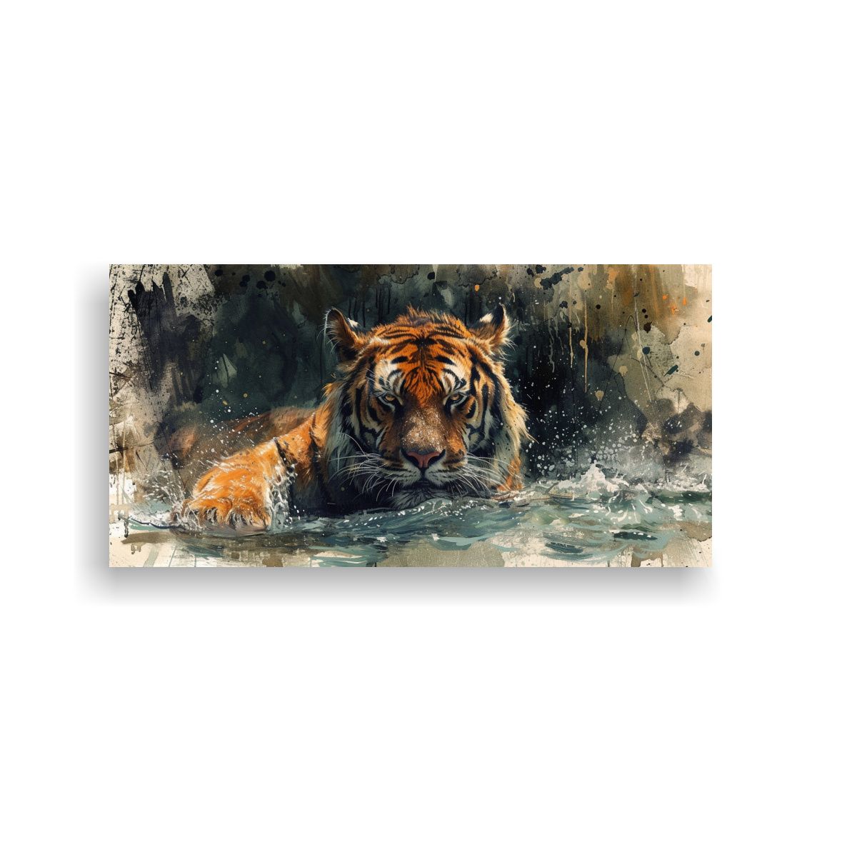 GENERICO - Pintura En Bastidor De Tigres Posando En Agua 80x40 Cm