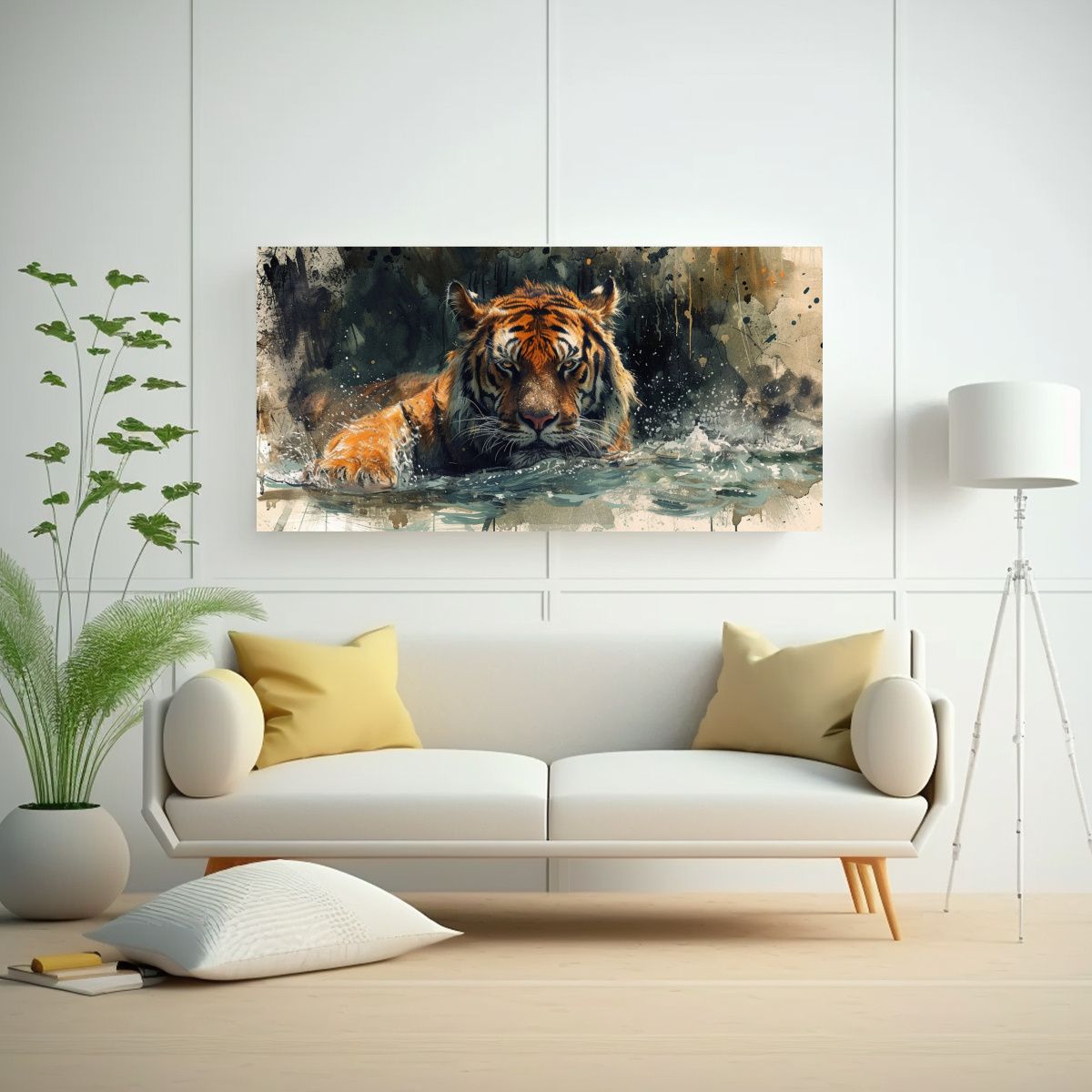 GENERICO - Pintura En Bastidor De Tigres Posando En Agua 80x40 Cm