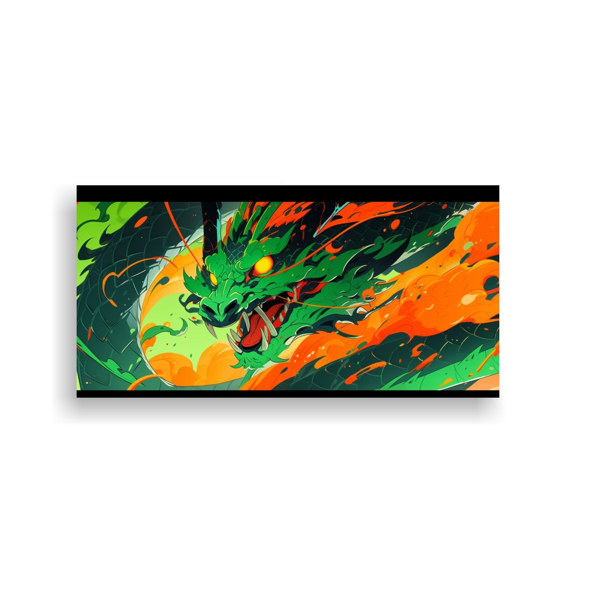 GENERICO - Cuadro Floral Horizontal Dragón Verde Y Naranja 80x40 Cm