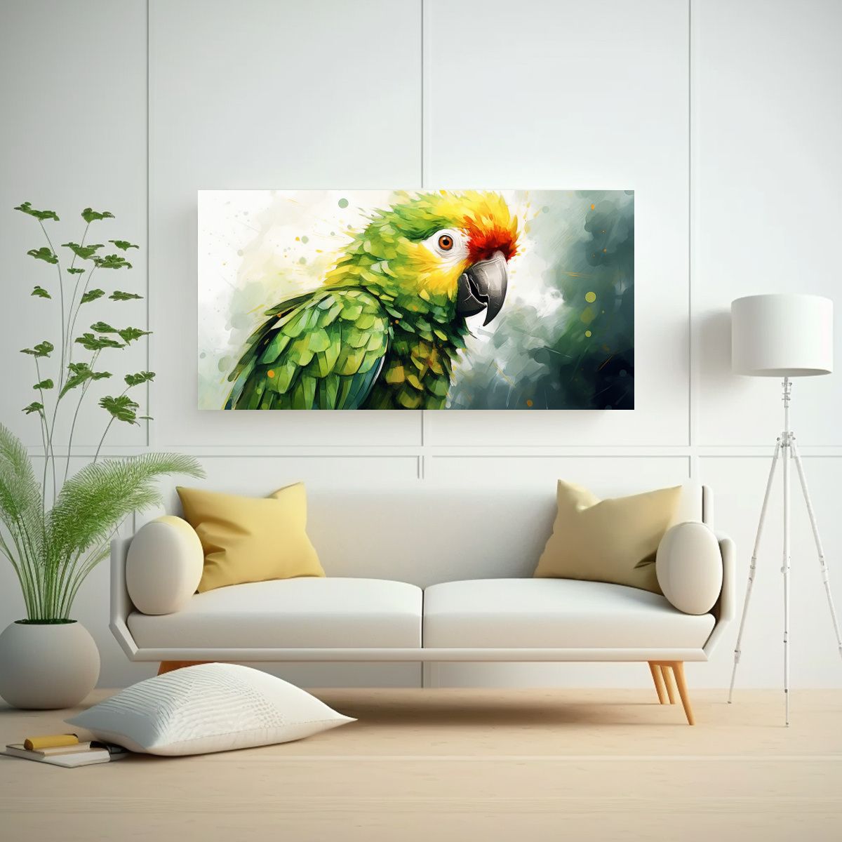 GENERICO - Cuadro Líneas Finas Amazonas Guacamayo Acuarela 80x40 Cm