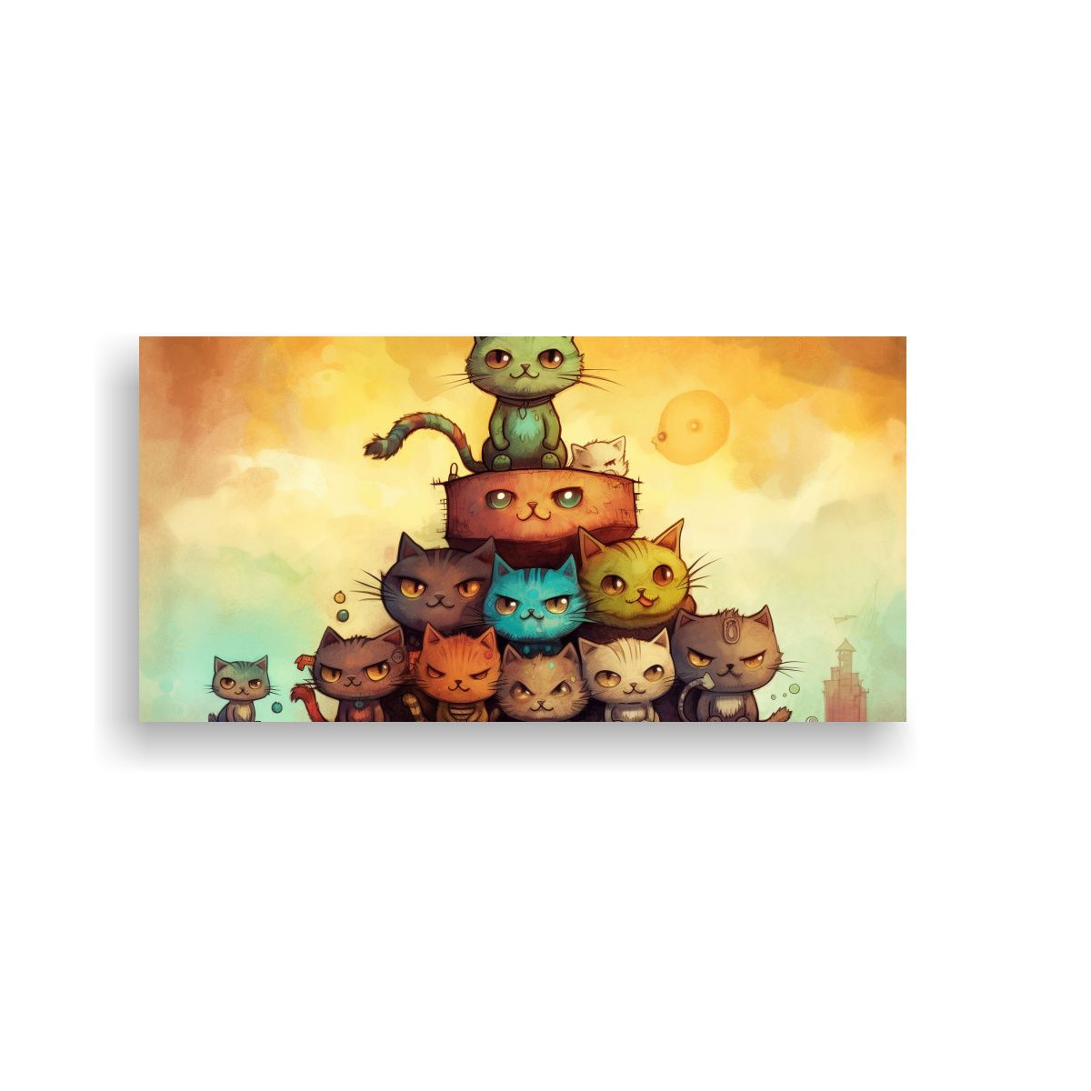 GENERICO - Cuadro Abstracto Elegante Gatos Sobre Montón 100x50 Cm.
