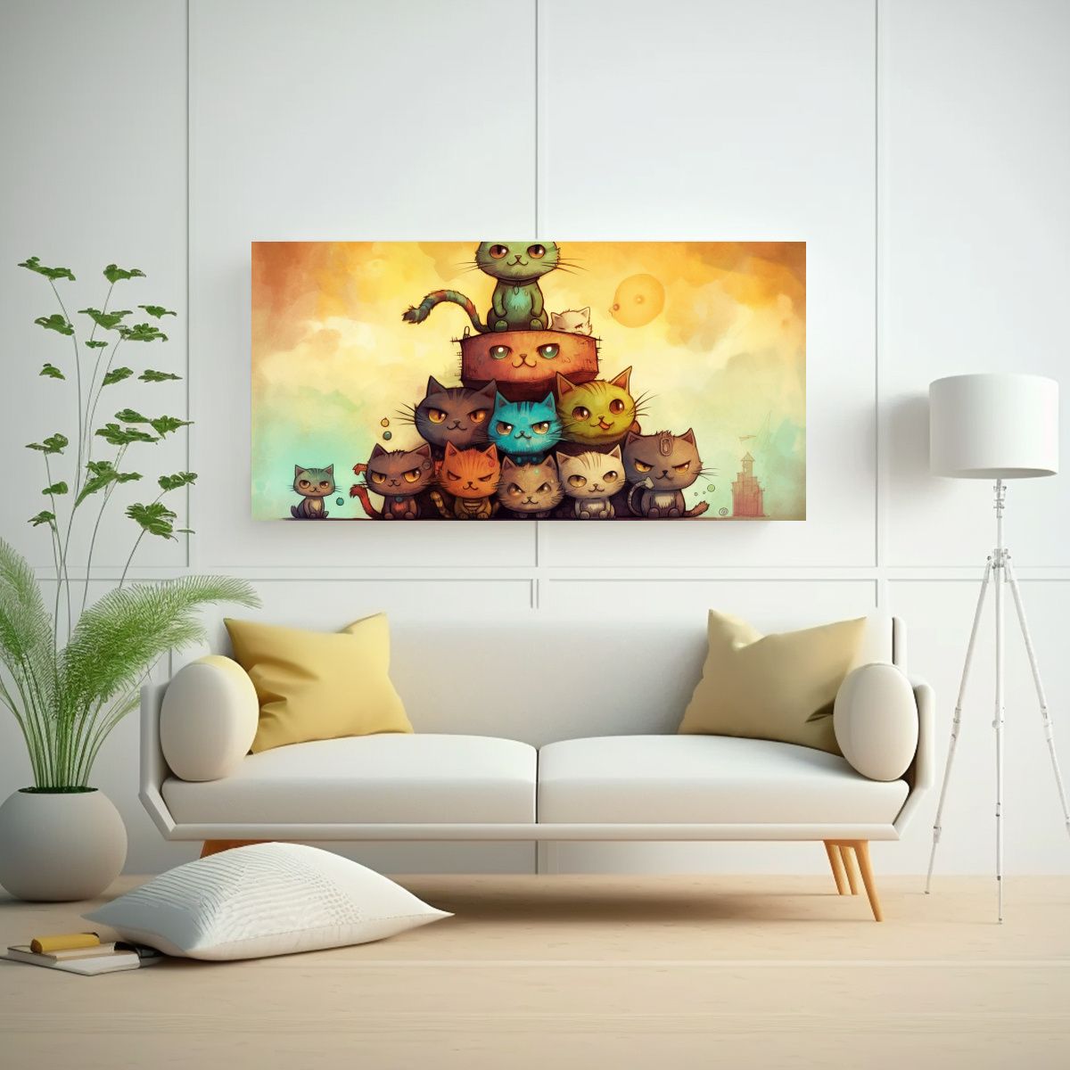 GENERICO - Cuadro Abstracto Elegante Gatos Sobre Montón 100x50 Cm.