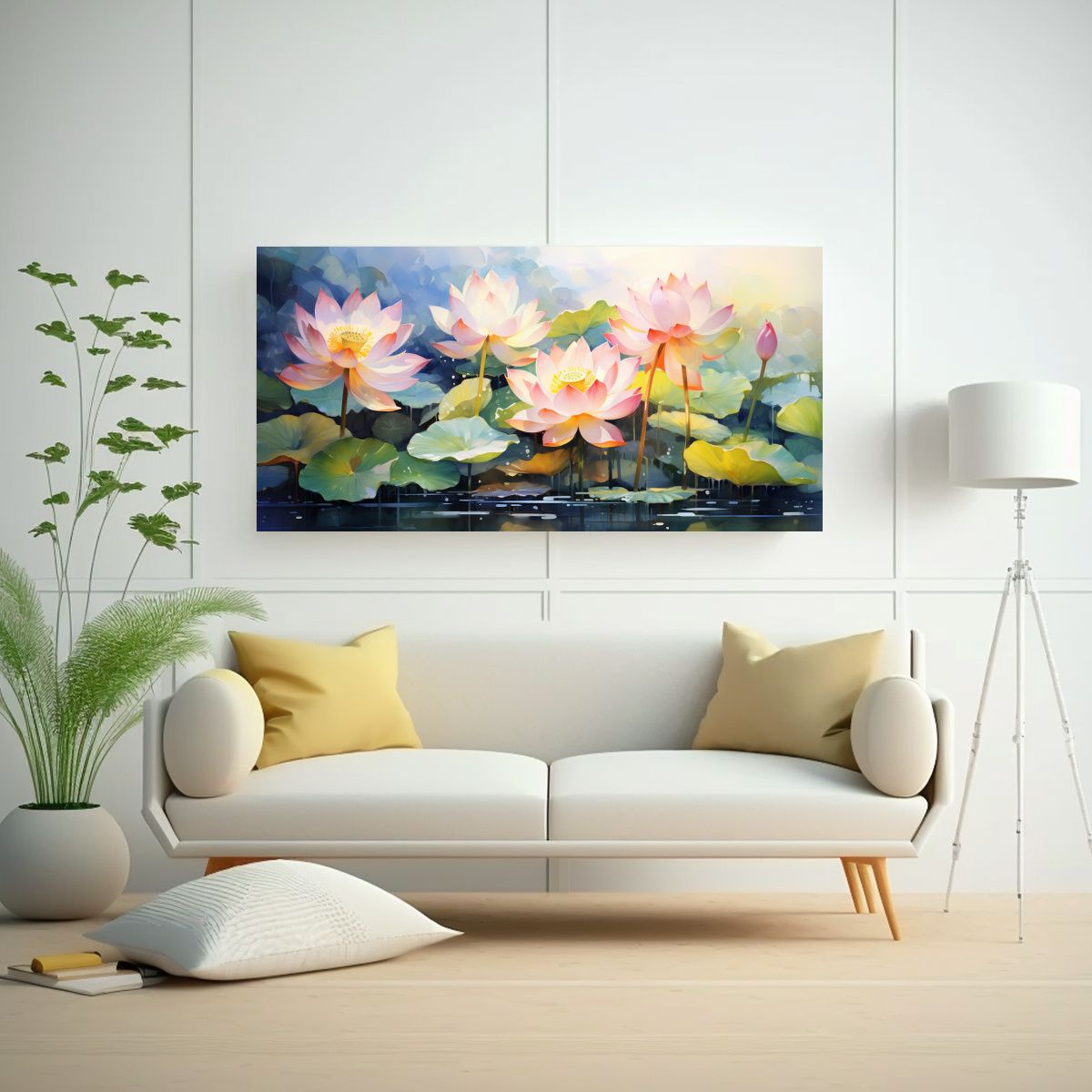 GENERICO - Pintura Abstracta De Flores De Loto Amarillo Y 100x50 Cm