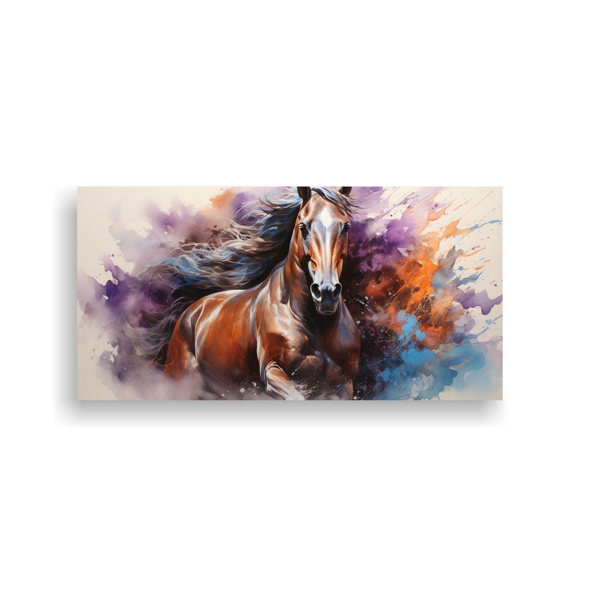 GENERICO - Lienzo Tema Caballo Árabe Acuarelas Coloridas 100x50 Cm