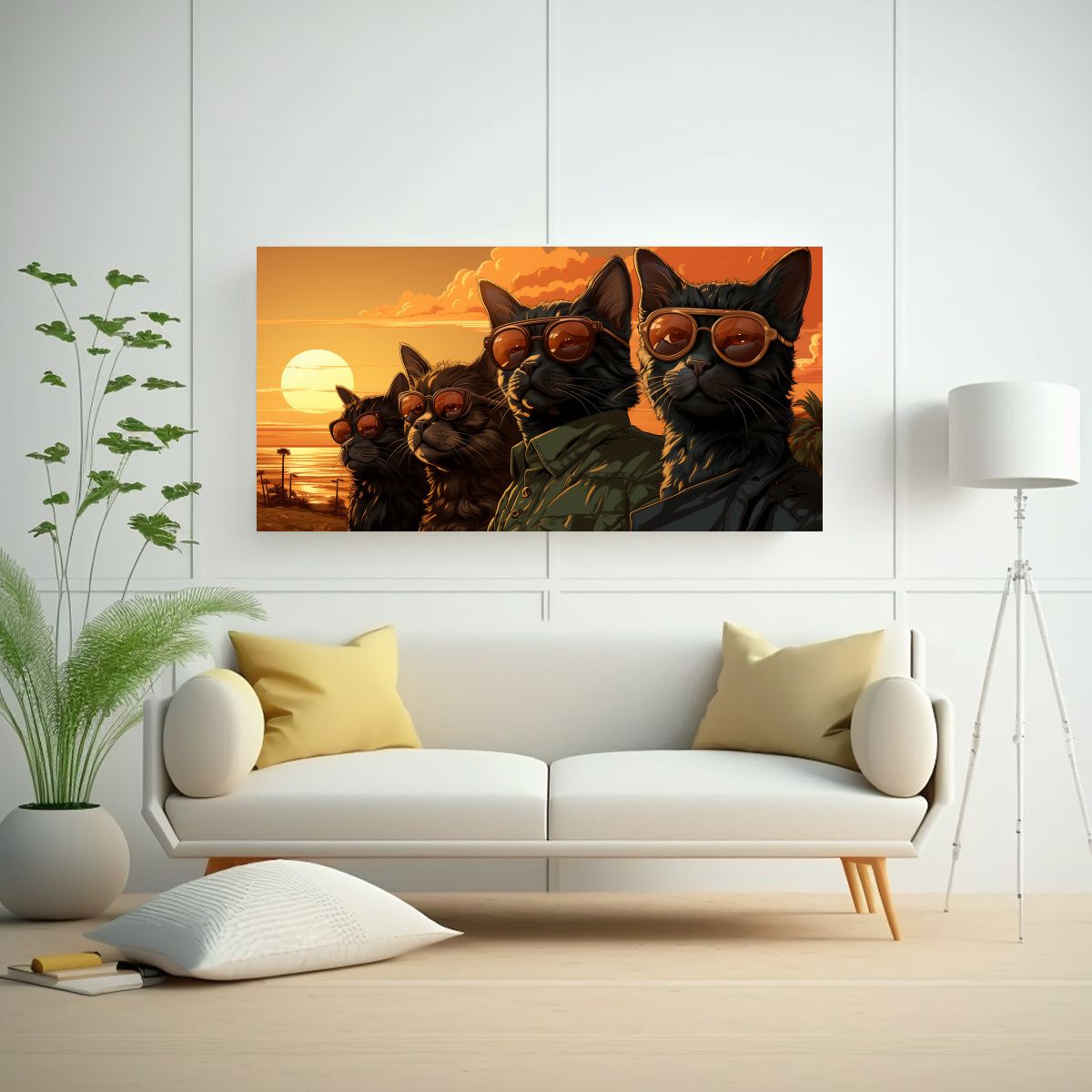 GENERICO - Cuadro Vida California Gatitos Estilo Retro 100x50 Cm