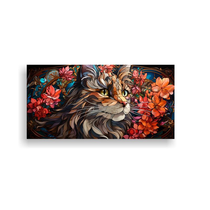 GENERICO - Cuadro Moderno Adorable Gato Sonriente Vitral 100x50 Cm