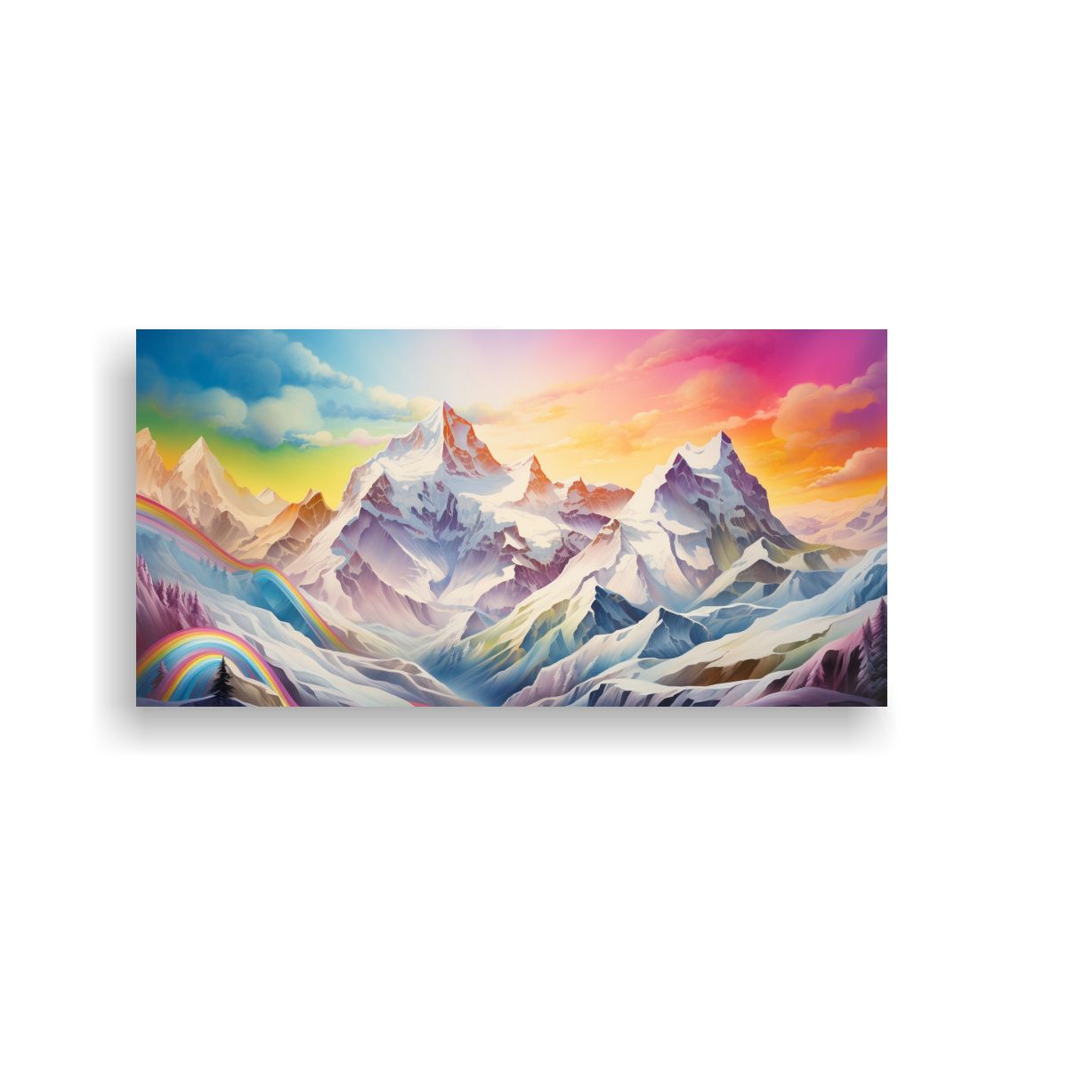GENERICO - Pintura Abstracta De Montañas Nevadas Con 80x40 Cm.