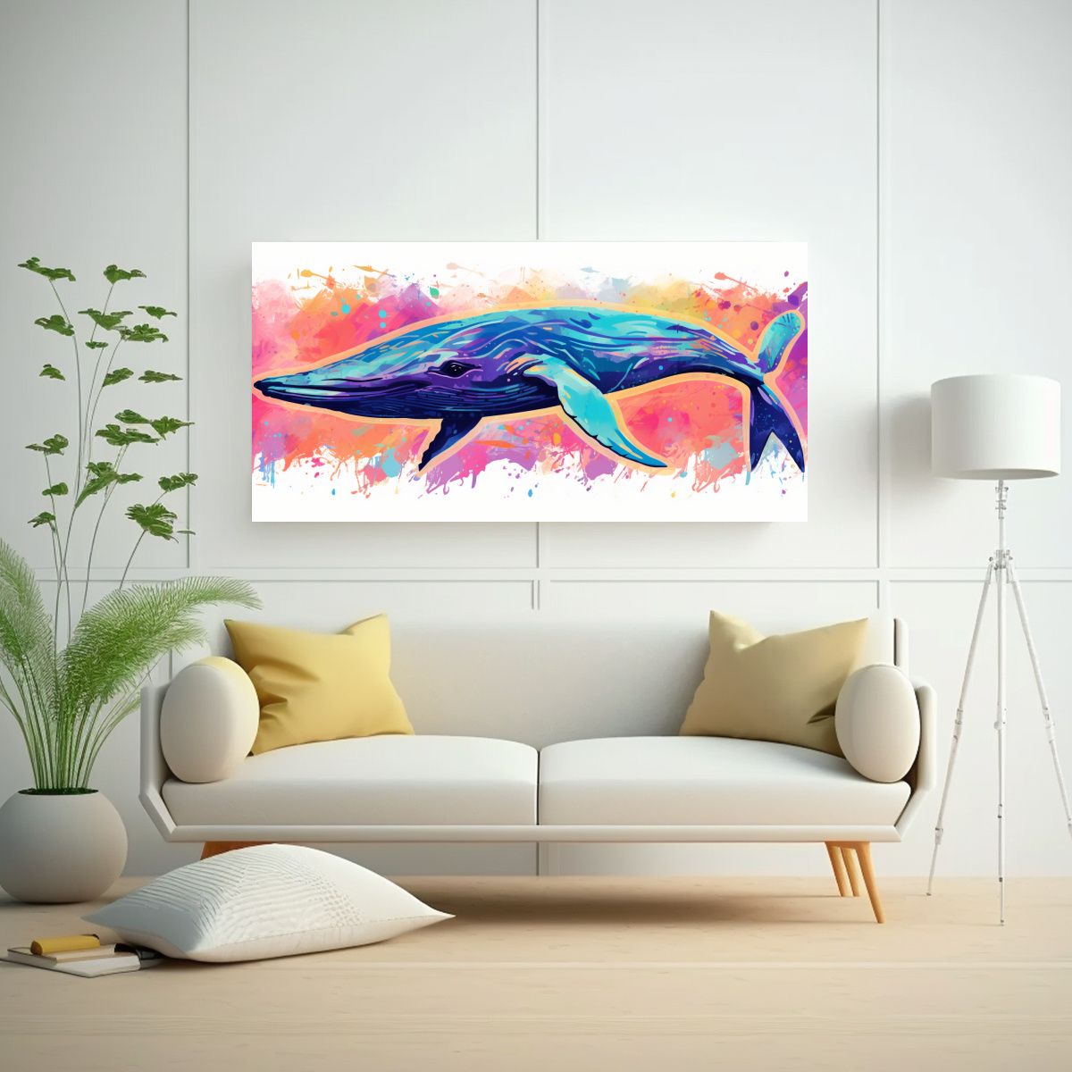 GENERICO - Cuadro Imagen Motivo Ballena Azul En Colores 100x50 Cm