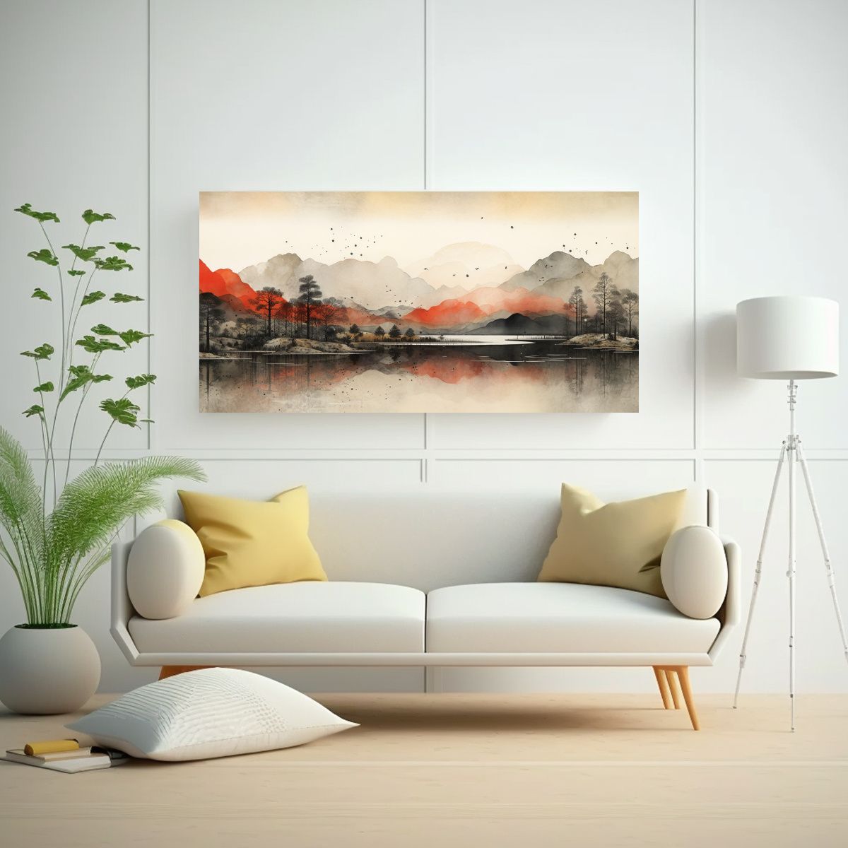 GENERICO - Cuadro Abstracto De Montañas Reflejadas En Un 80x40 Cm