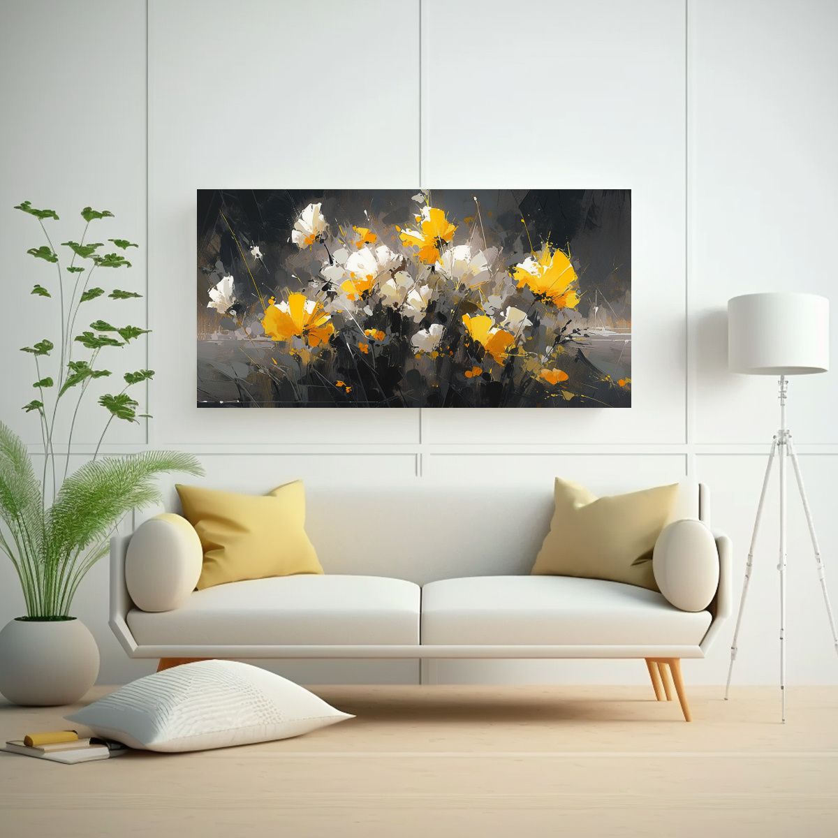GENERICO - Pintura En Lienzo De Flores Amarillas Y Negras 80x40 Cm