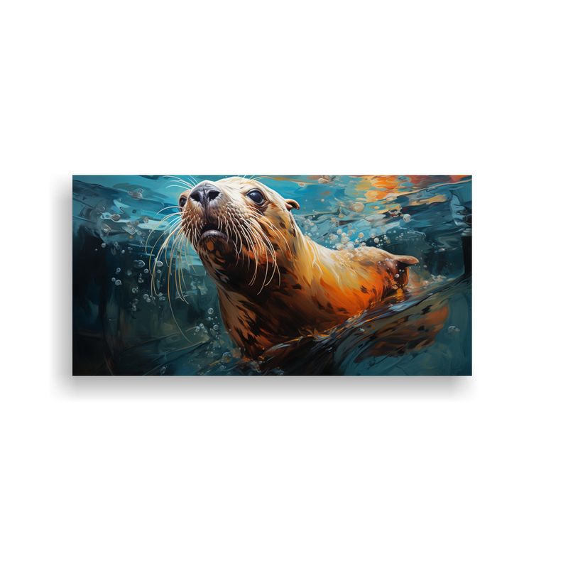 GENERICO - Cuadro Realista De León Marino En Estilo Pintura 80x40 Cm