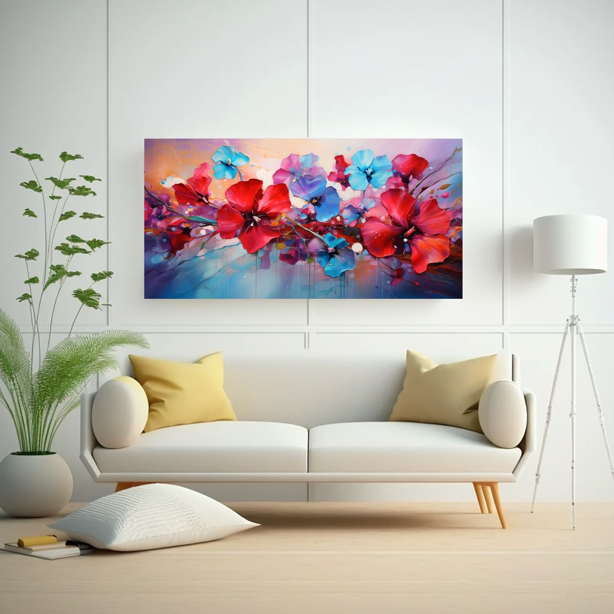 GENERICO - Pinturas Decorativas De Flores Violetas Rojas Y 60x30 Cm