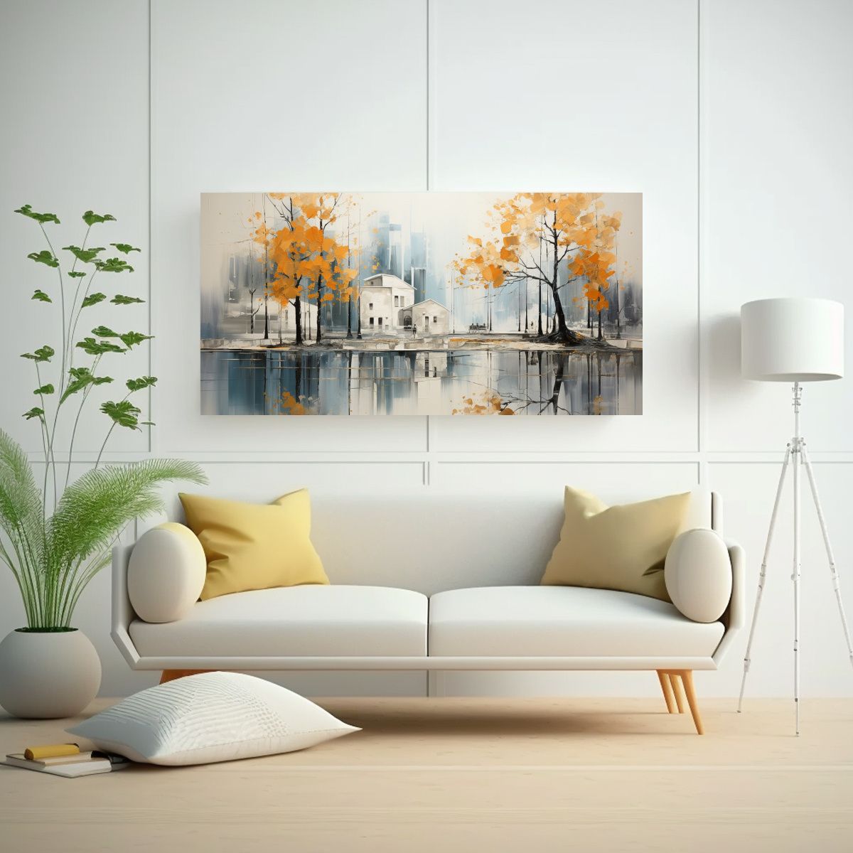 GENERICO - Cuadro Abstracto De árboles En Plata Y Blanco 80x40 Cm