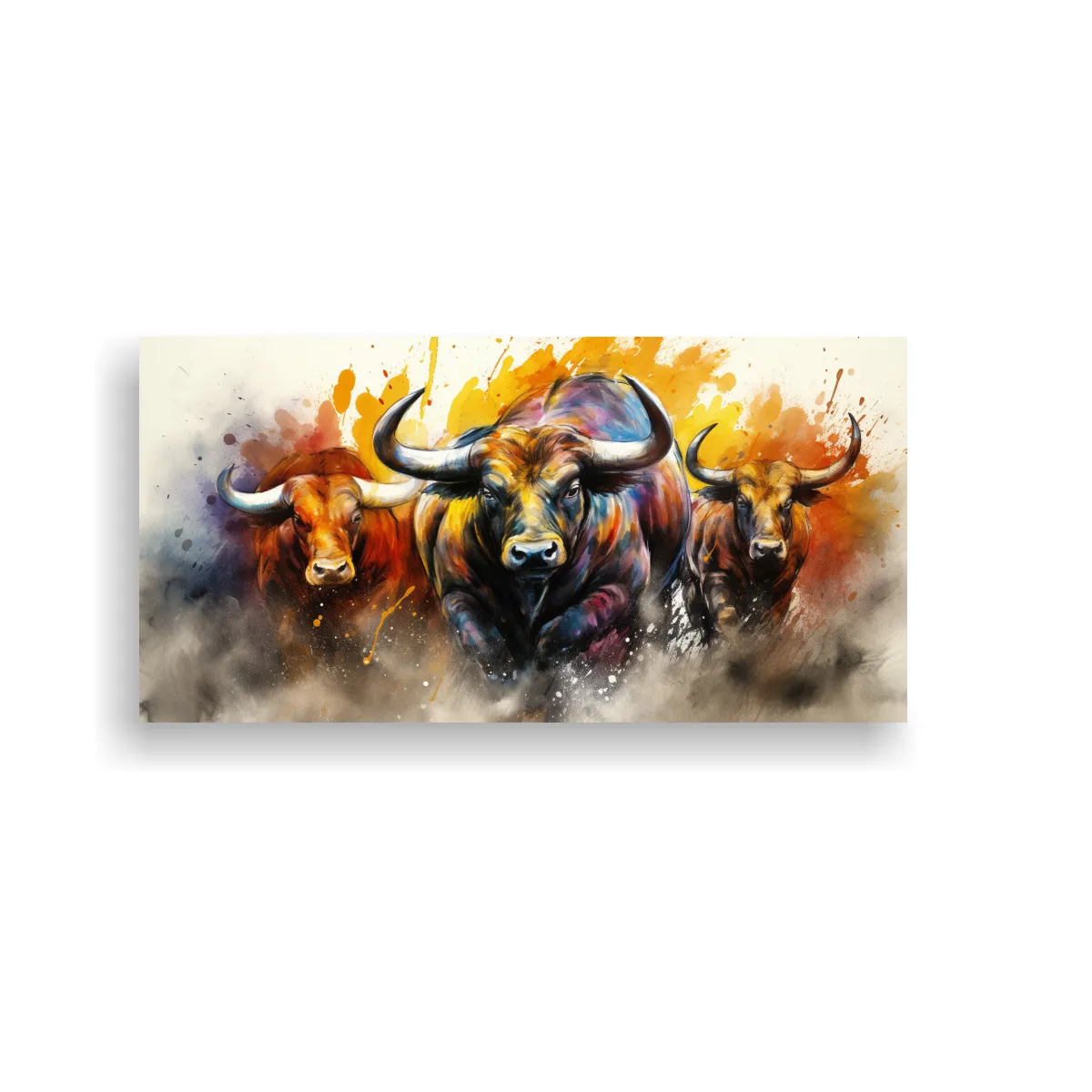 GENERICO - Pintura Estilo Acuarelas Coloridas De Toros Para 80x40 Cm
