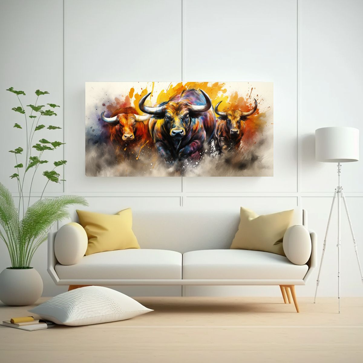 GENERICO - Pintura Estilo Acuarelas Coloridas De Toros Para 80x40 Cm
