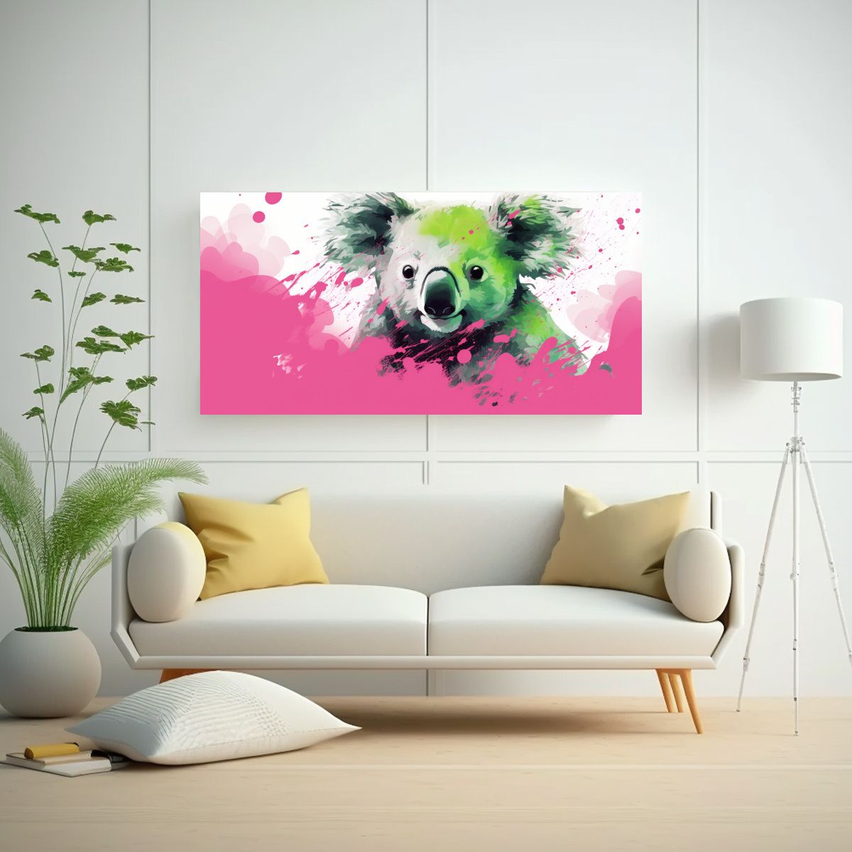 GENERICO - Cuadro Cuadro Relieve Koalas En Verde Y Rosa 80x40 Cm