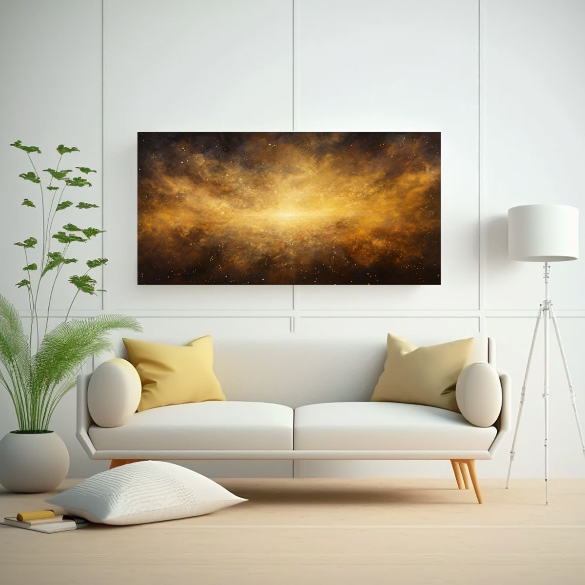 GENERICO - Pintura Abstracta Nocturna De Cielo Amarillo Con 80x40 Cm