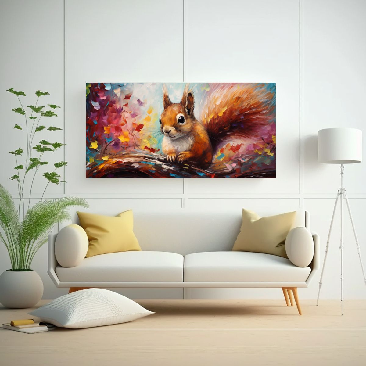 GENERICO - Cuadro Vanguardia Fantasía Ardillas Pintura Al 60x30 Cm