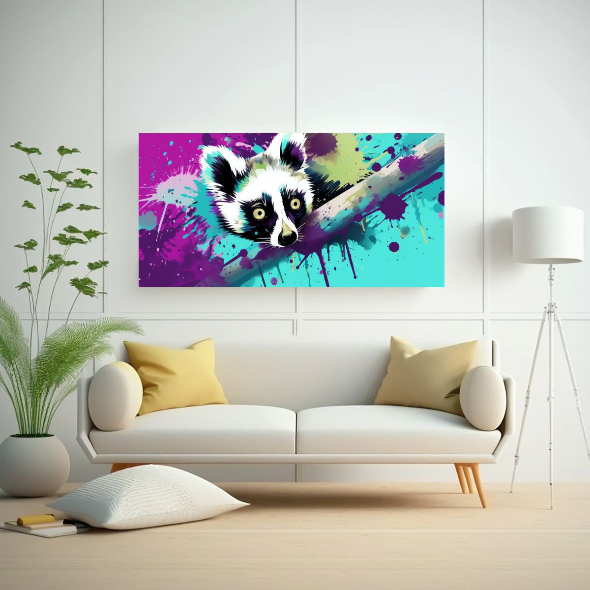 GENERICO - Pintura Movimiento Lemur En Colores Menta Y 100x50 Cm